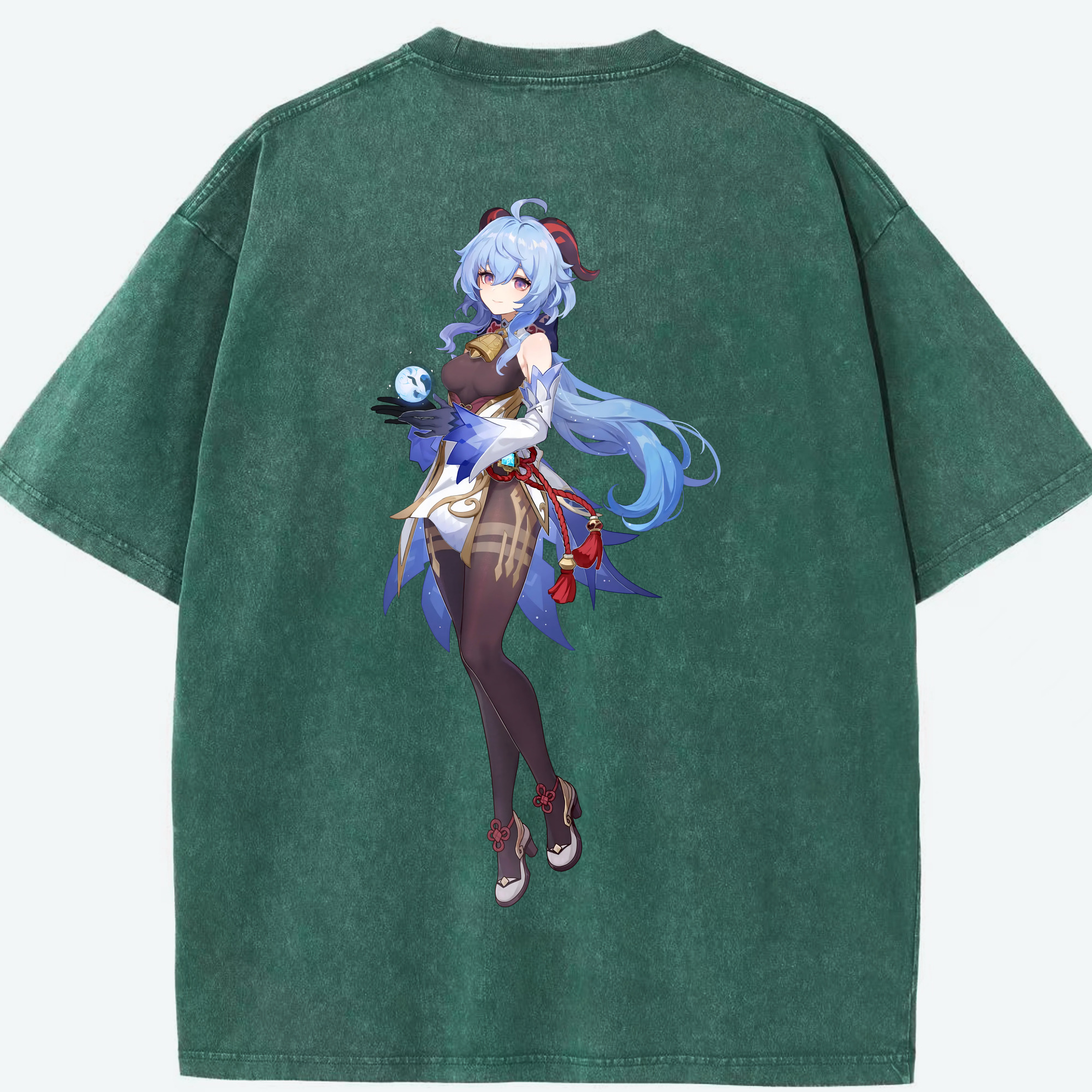 げんし神 甘雨 かんう genshin Ganyu 綿100% ヴィンテージ風 半袖Tシャツ（背面プリント）